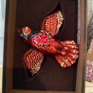 Jay Strongwater Red Cardinal Siam Ornament Swarokski with 10 inch stand.